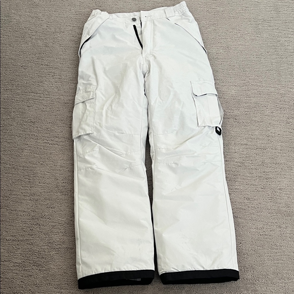 Kids White Cargo Snow Pants with Utility Pockets
